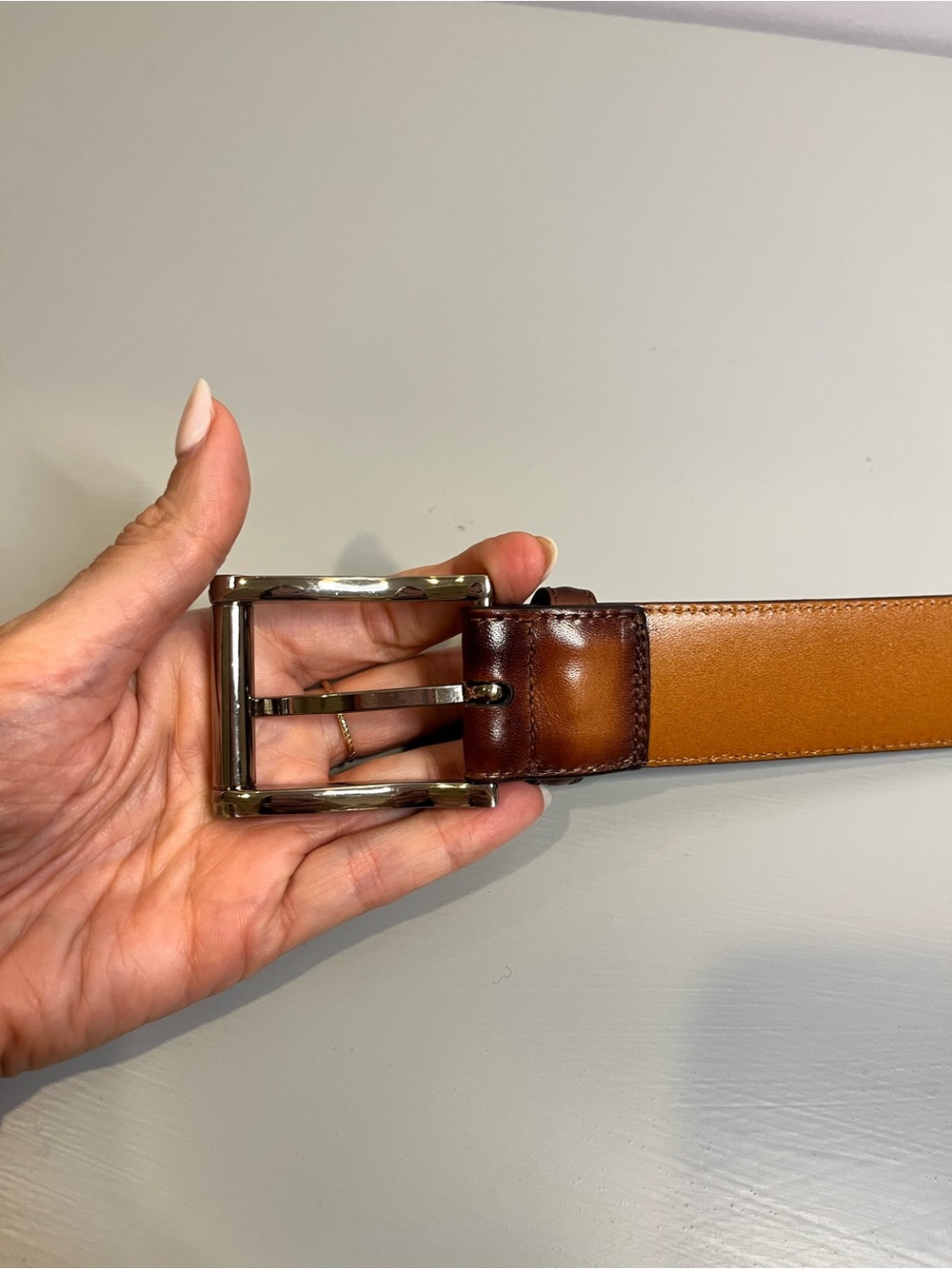 Magnanni Cognac Brown Leather Dress Belt- size 42 - Picture 3 of 7